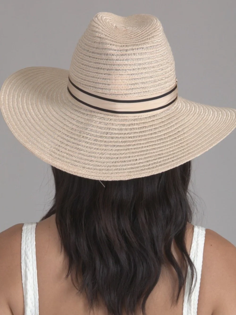 Eugenia Kim Beige Straw Wide-Brim Fedora with Black Band